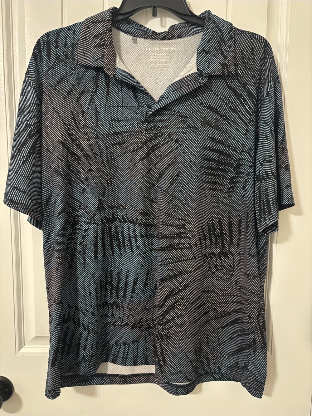 Under Armour Men's Short Sleeve Polo - Blue & Black Leaf Pattern